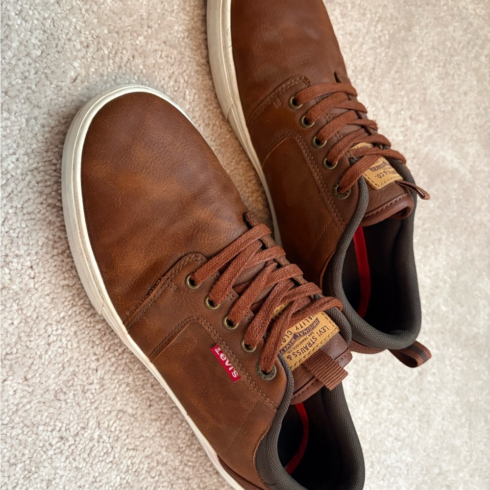 Levi’s Brown Leather Sneakers Men’s Size 8.5 Casual Lace-Up Shoes - Picture 2 of 5